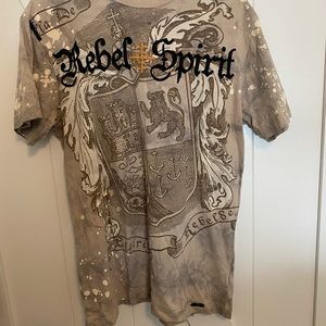 Men's Large Tan and Gray Rebel Spirit Brand Tee Tshirt with Eagle